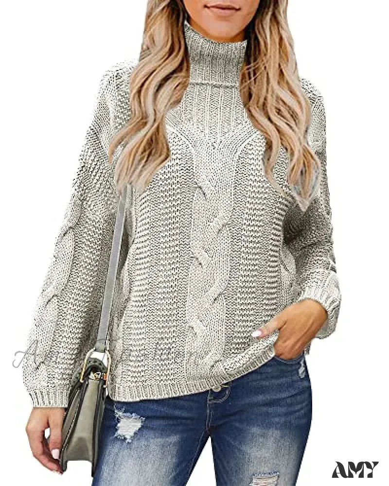 Amy Fashion - Womens Turtleneck Loose Oversized Chunky Knitted Sweater