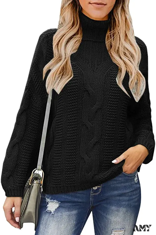 Amy Fashion - Womens Turtleneck Loose Oversized Chunky Knitted Sweater