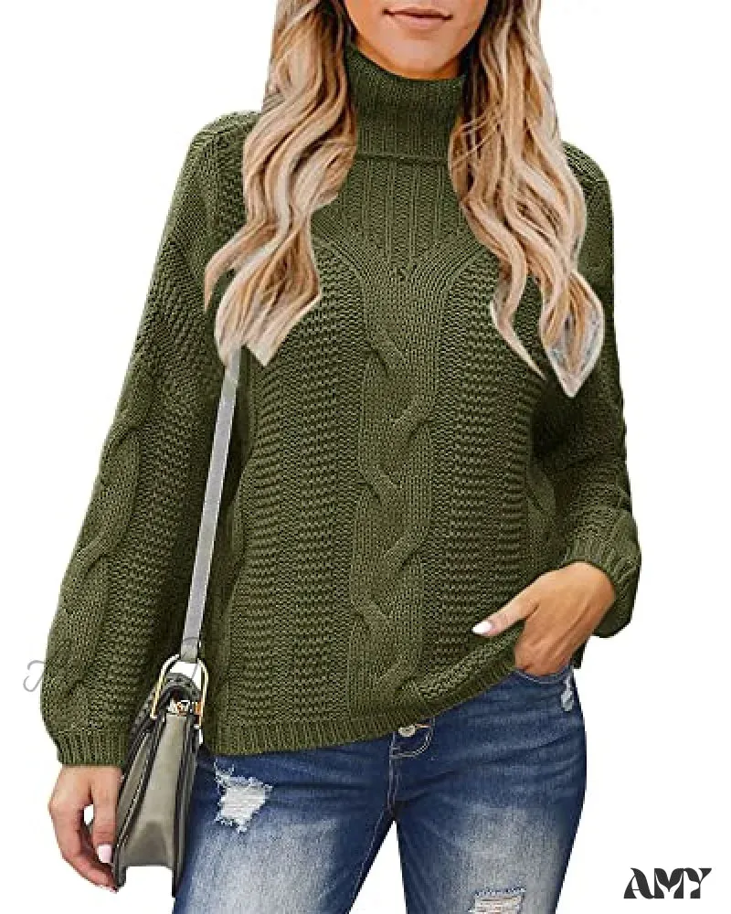 Amy Fashion - Womens Turtleneck Loose Oversized Chunky Knitted Sweater