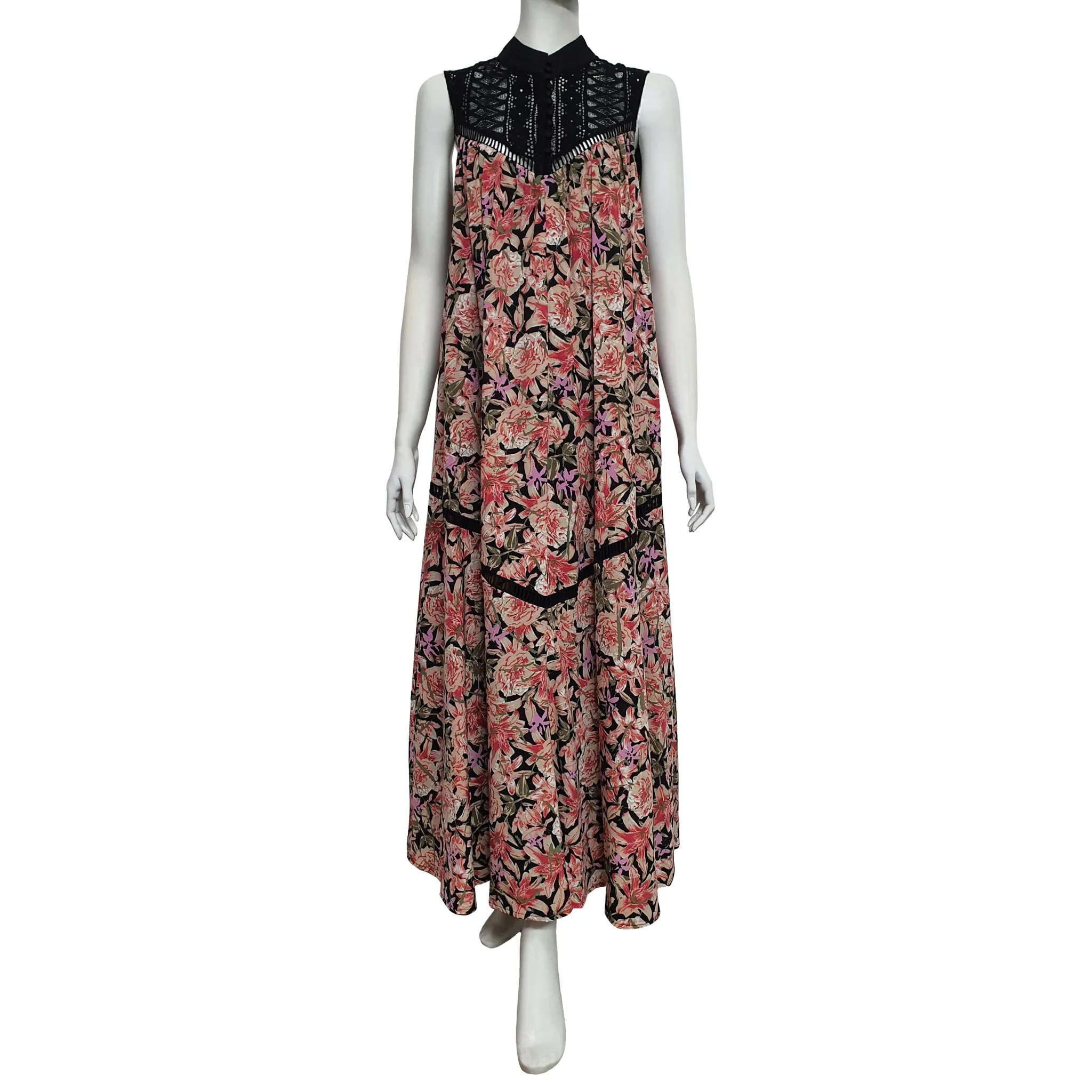 Anne Kelly Sleeveless Floral Long Dress in Carbon