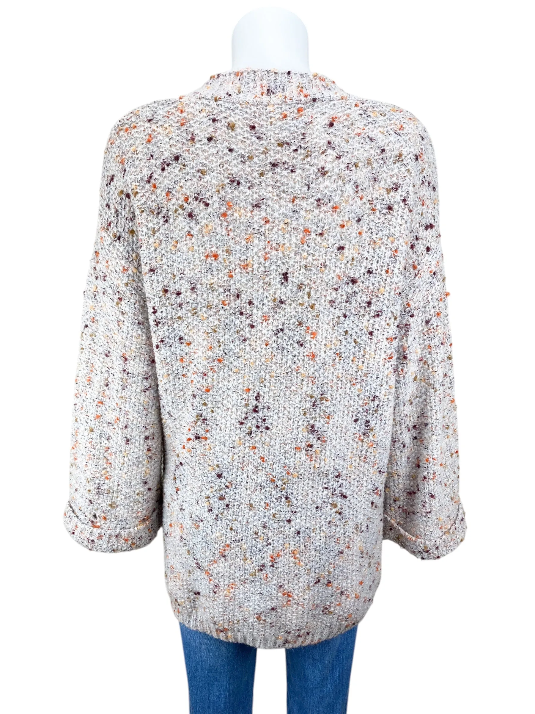 Anthropologie Isla Maude Women's Speckled Cardigan Sweater Ivory Multi Size S