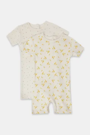 Baby Cream Printed Rompersuit Set (2 Piece)