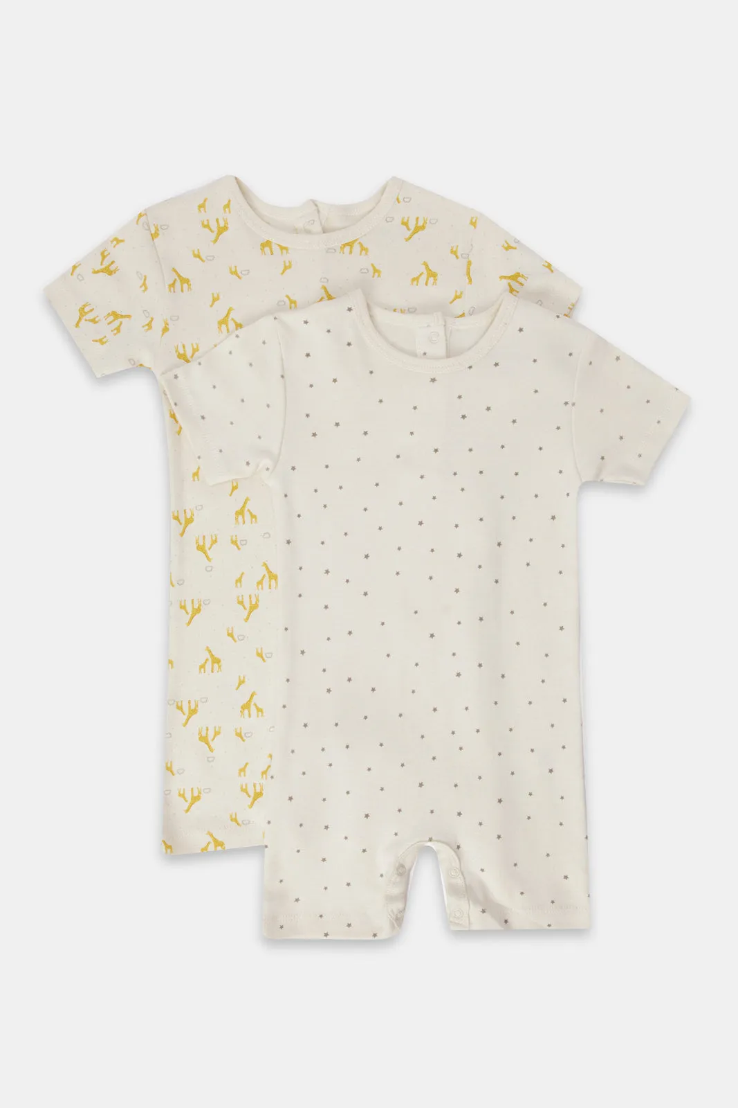 Baby Cream Printed Rompersuit Set (2 Piece)