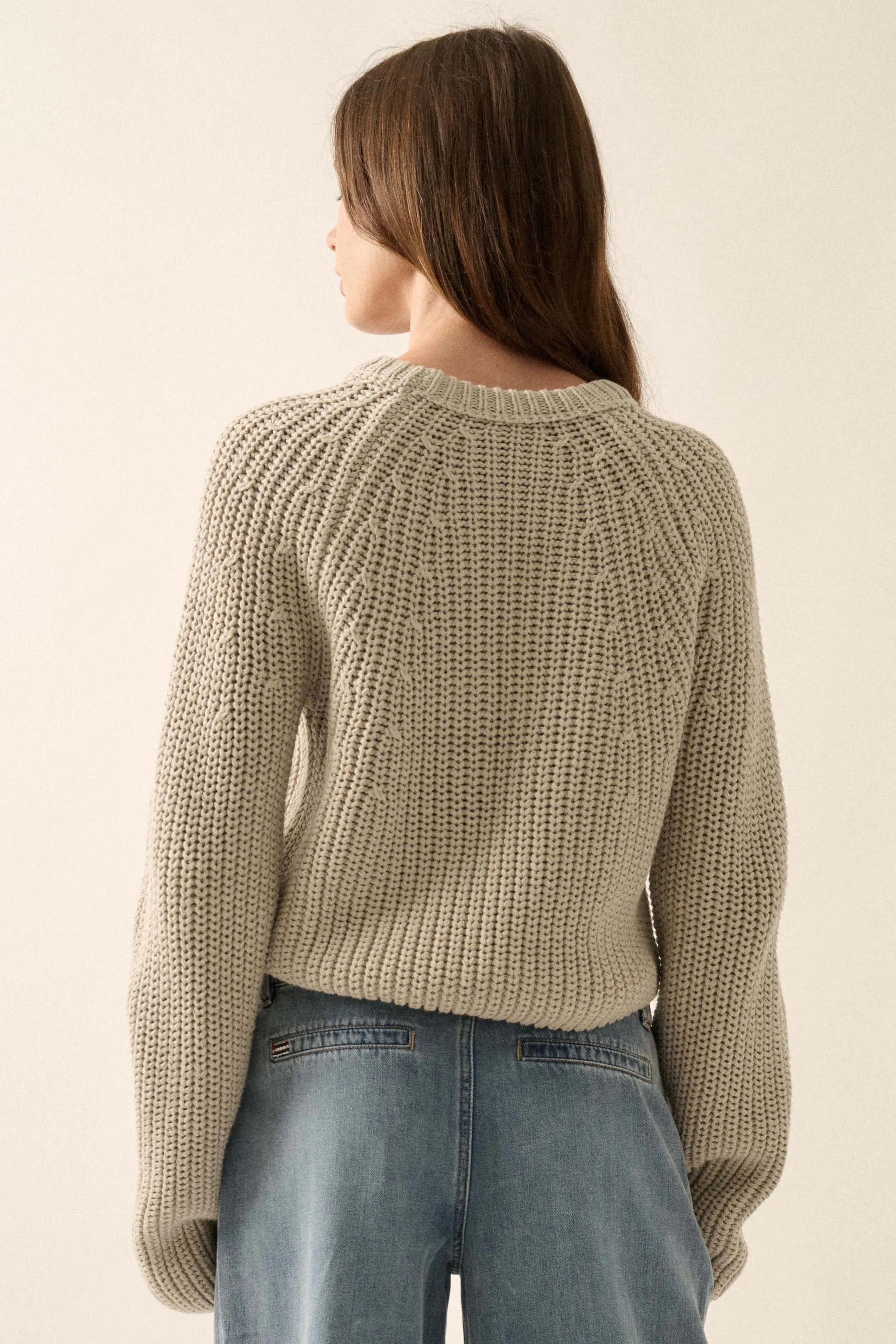 Best Self Chunky Ribbed Knit Raglan Sweater