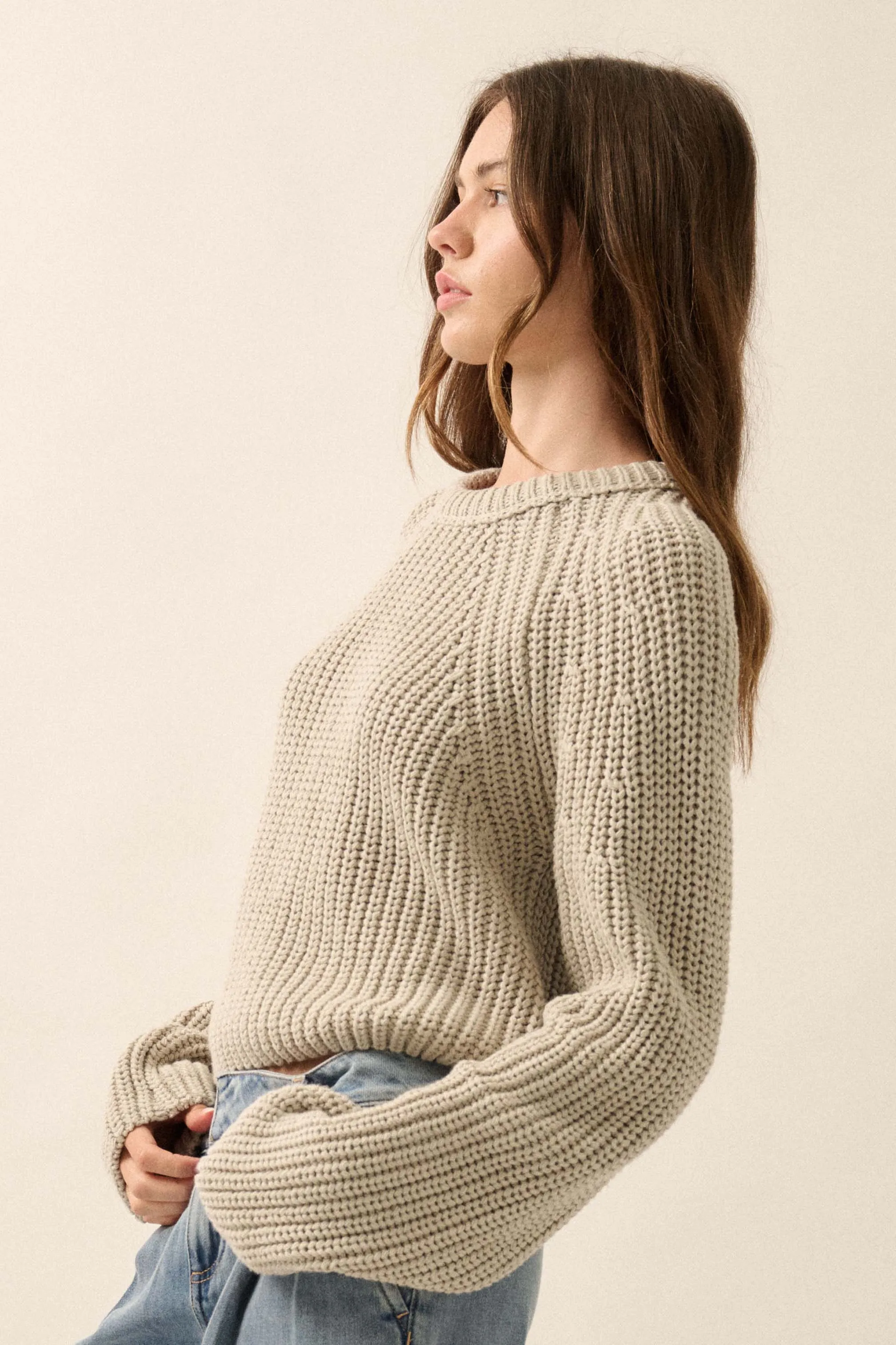 Best Self Chunky Ribbed Knit Raglan Sweater