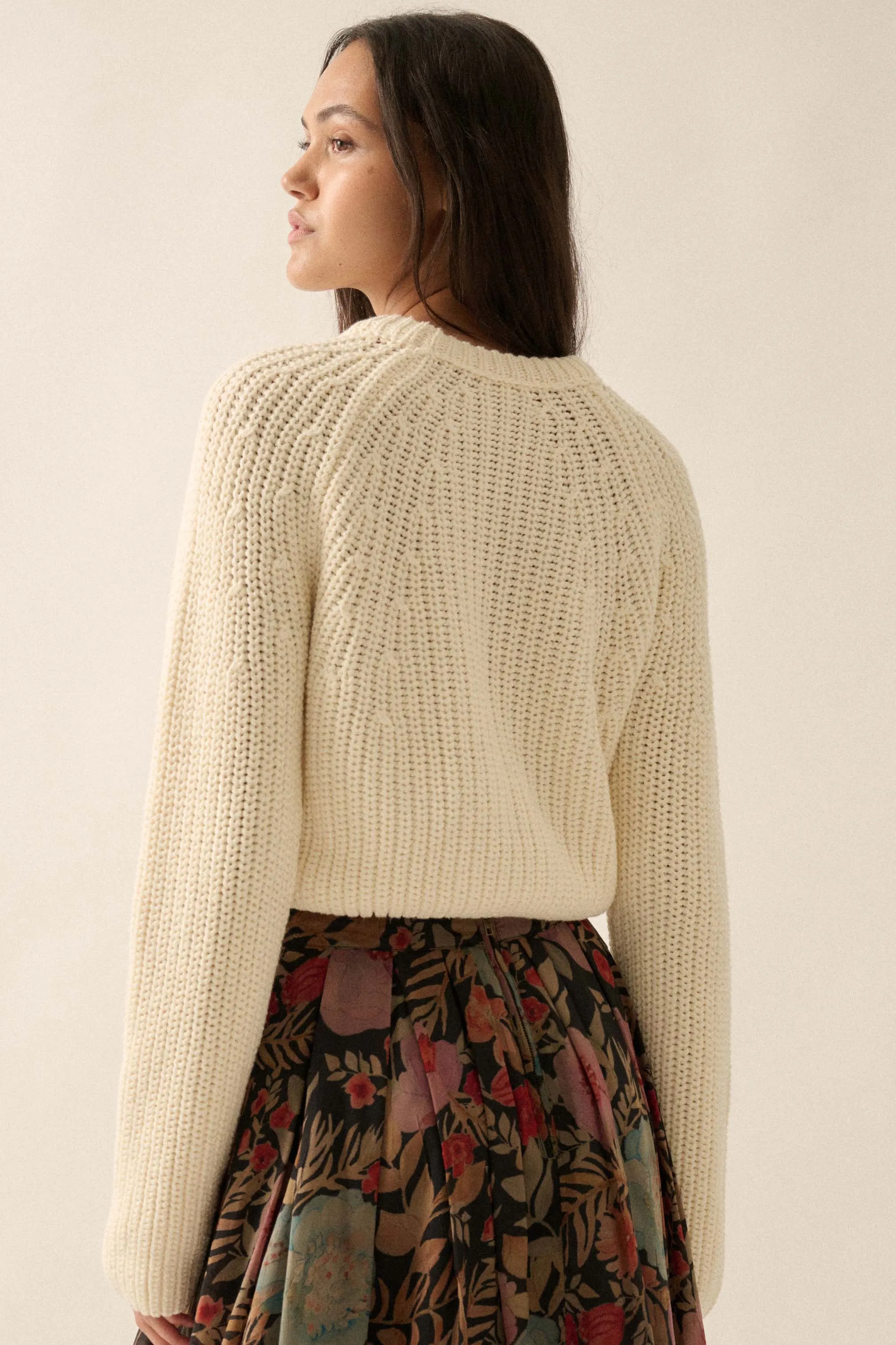 Best Self Chunky Ribbed Knit Raglan Sweater