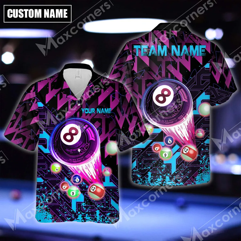 Billiards 8 Ball Abstract Grunge Multicolor Options Personalized Name Hawaiian Shirt