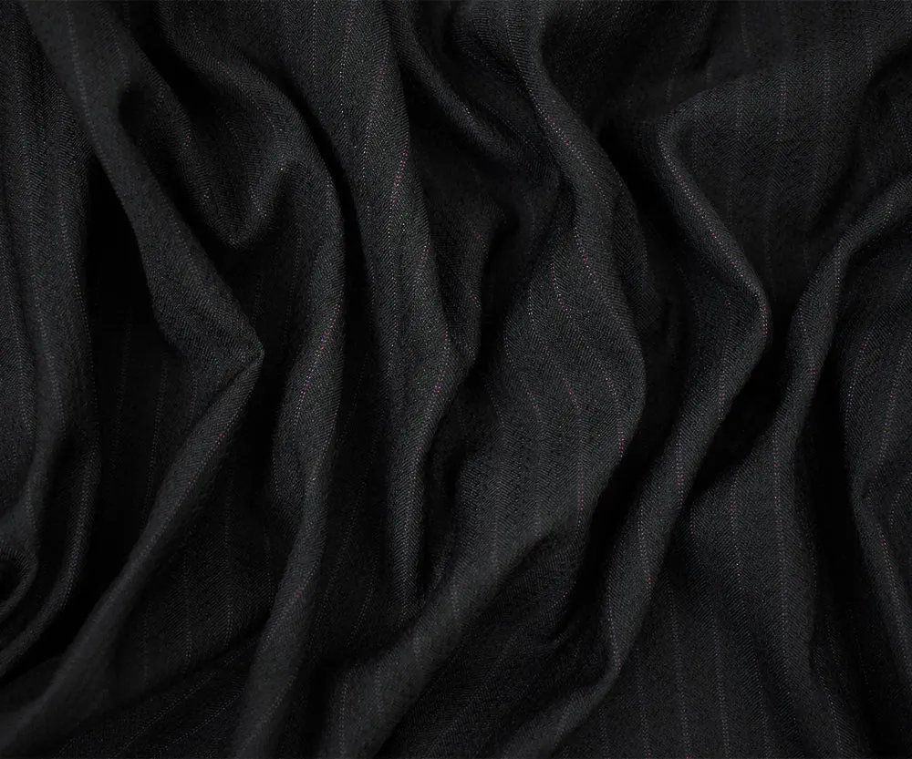 Black-Deep Purple Wool Polyester Dobby Striped Shirting Fabric