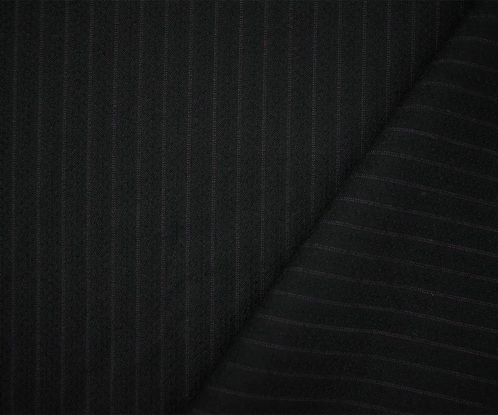 Black-Deep Purple Wool Polyester Dobby Striped Shirting Fabric