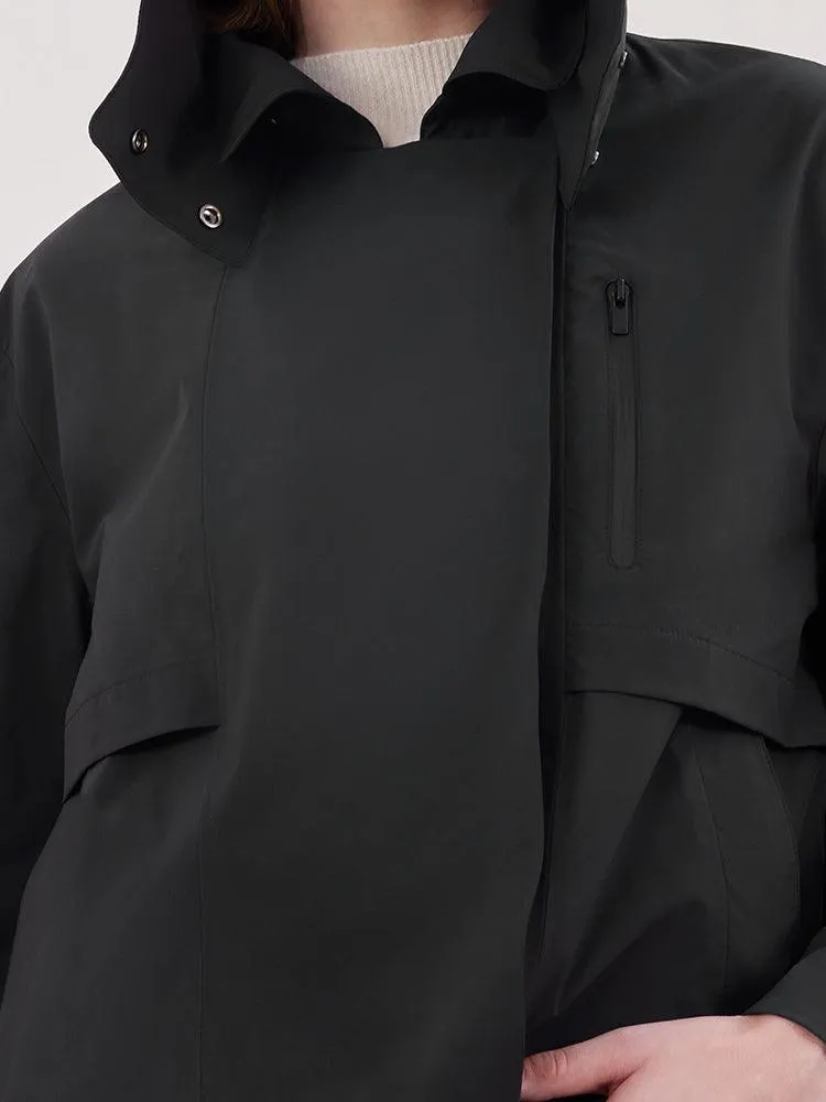 Black Waterproof Crop Coat