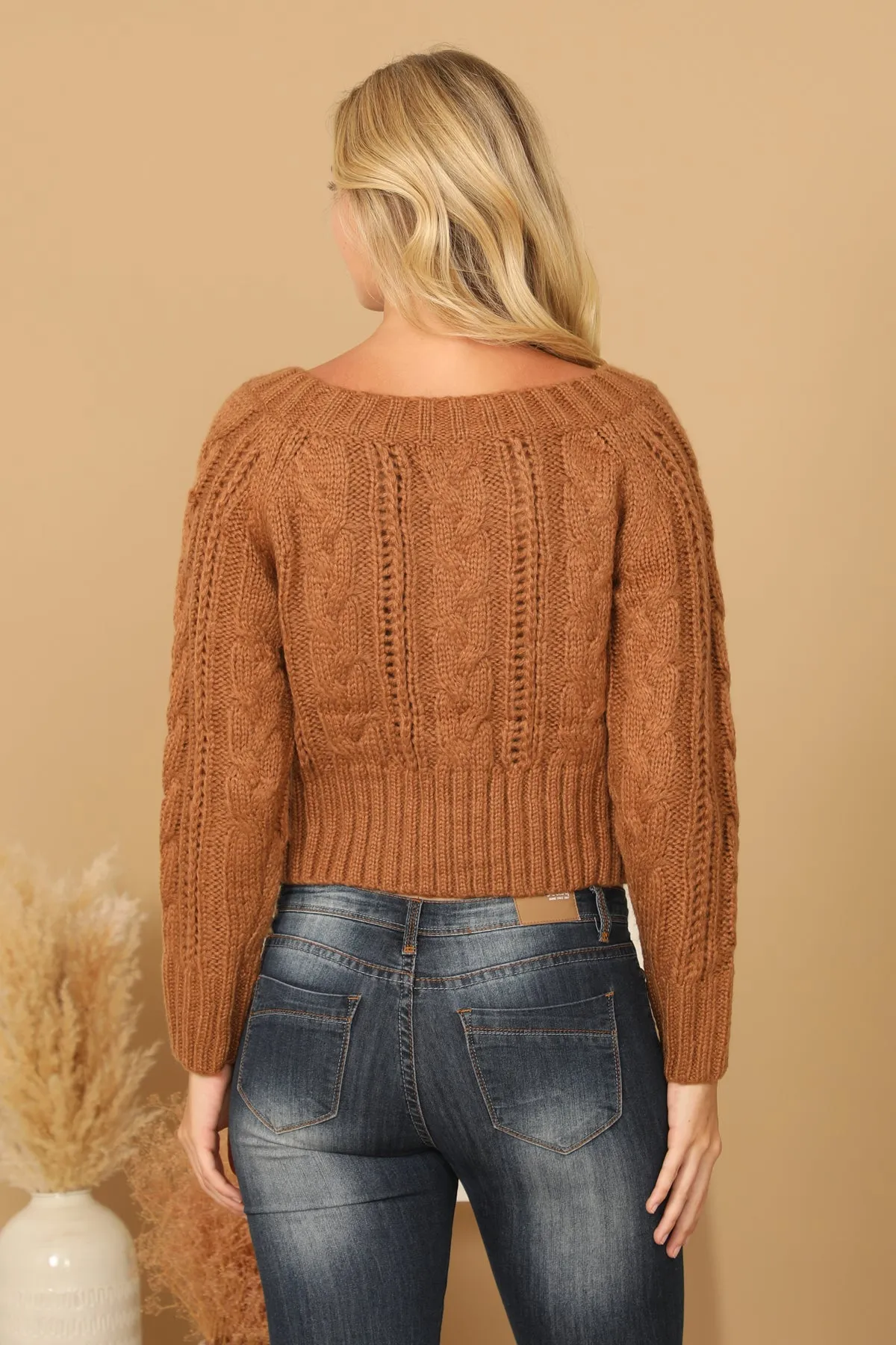 CHUNKY CABLE KNIT OFF SHOULDER CROP SWEATER 3-3