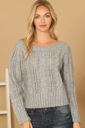 CHUNKY CABLE KNIT OFF SHOULDER CROP SWEATER 3-3