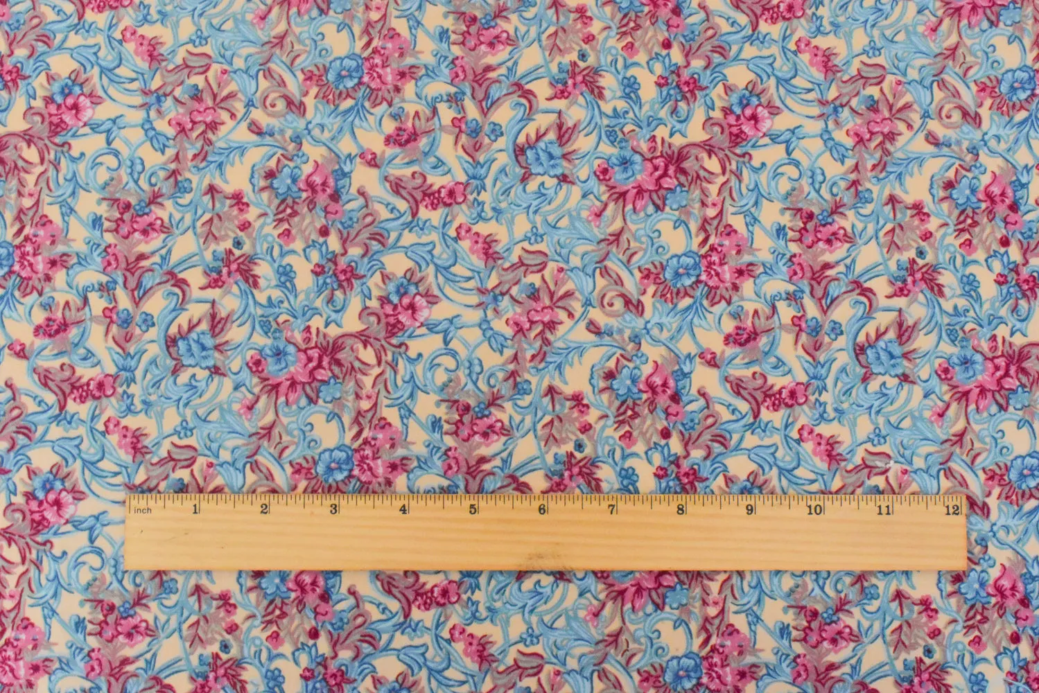 Cream Beige-Blue-Multi Floral Printed Poly Poplin Woven Fabric