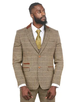 DX7 Tan Tweed Check Three Piece Wedding Suit | Check Suit | Wedding Wear | Office Wear