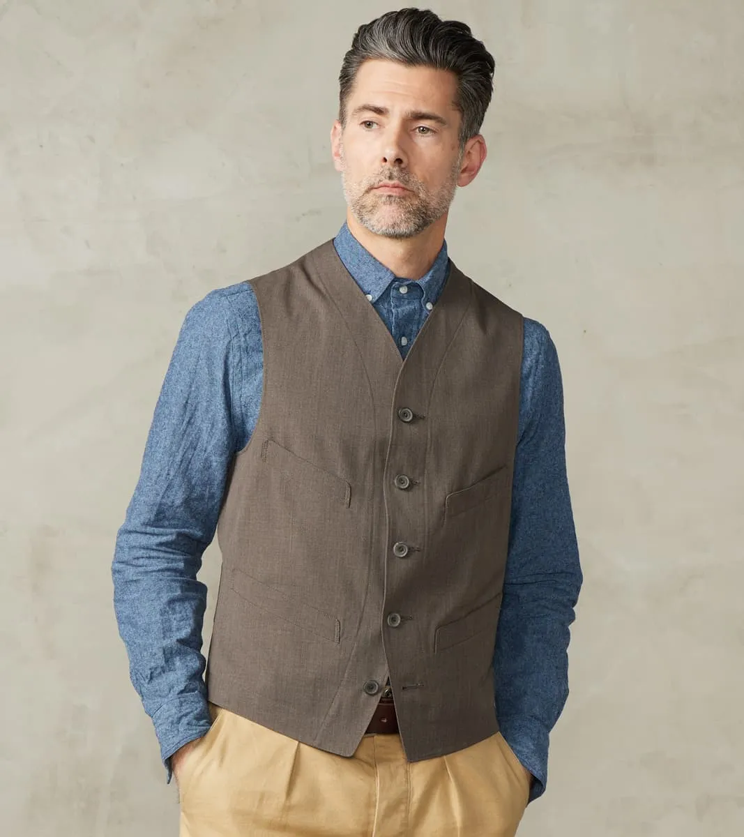 English Dress Hunt Vest - Dark Natural Optim® Wool Gabardine