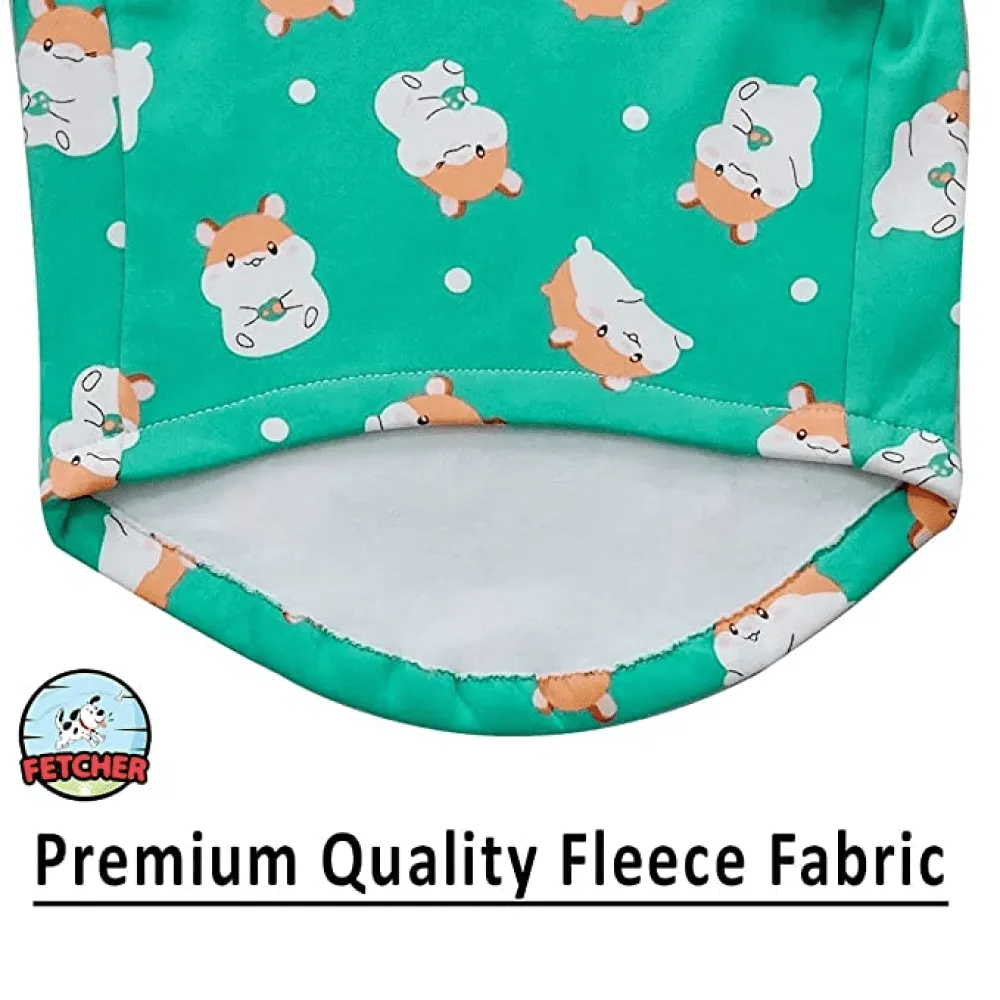 Fetcher Sea Green Cute Printed Premium Warm Fleece Hoodie for Dogs and Cats (Sea Green)