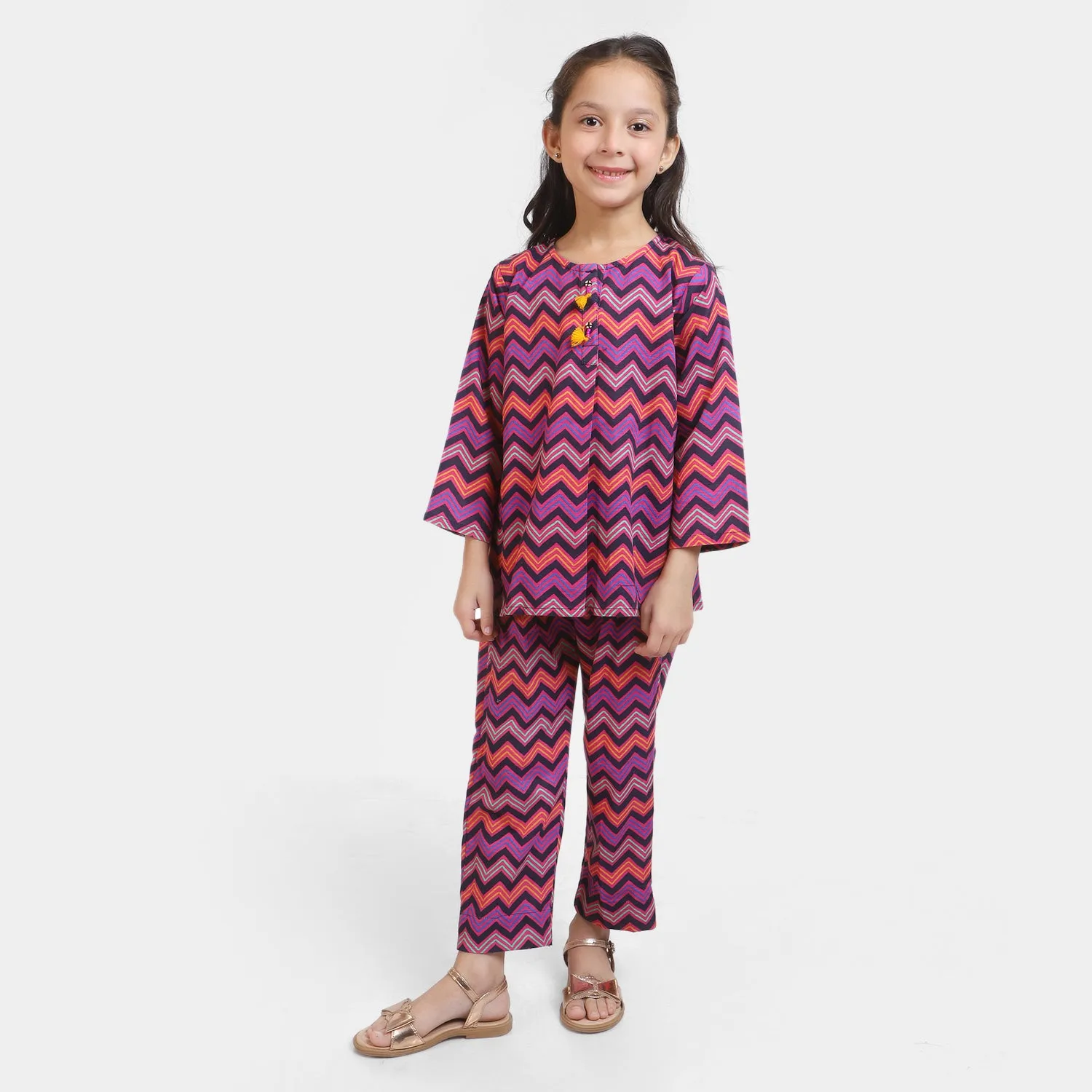 Girls Cotton 2PC Suit Co-Ord -Multi