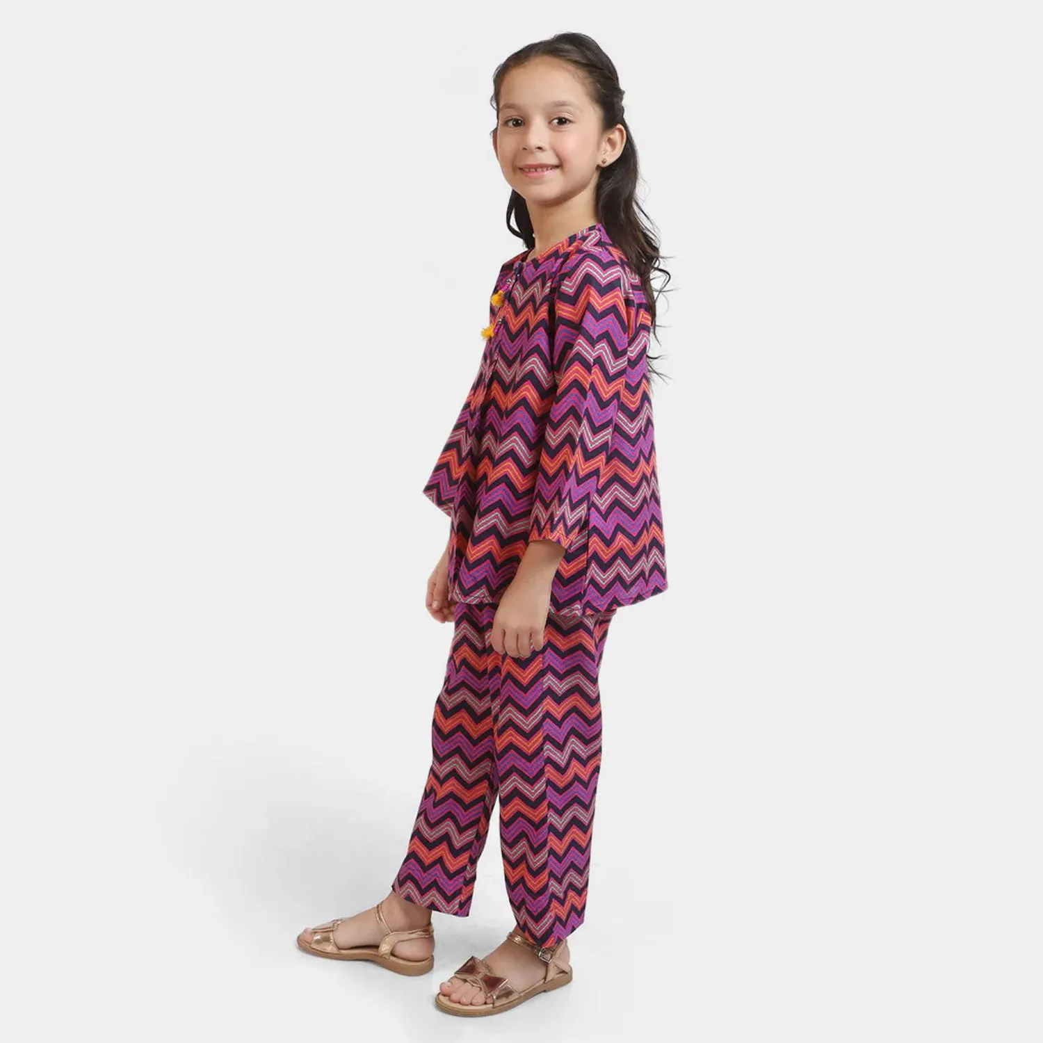 Girls Cotton 2PC Suit Co-Ord -Multi