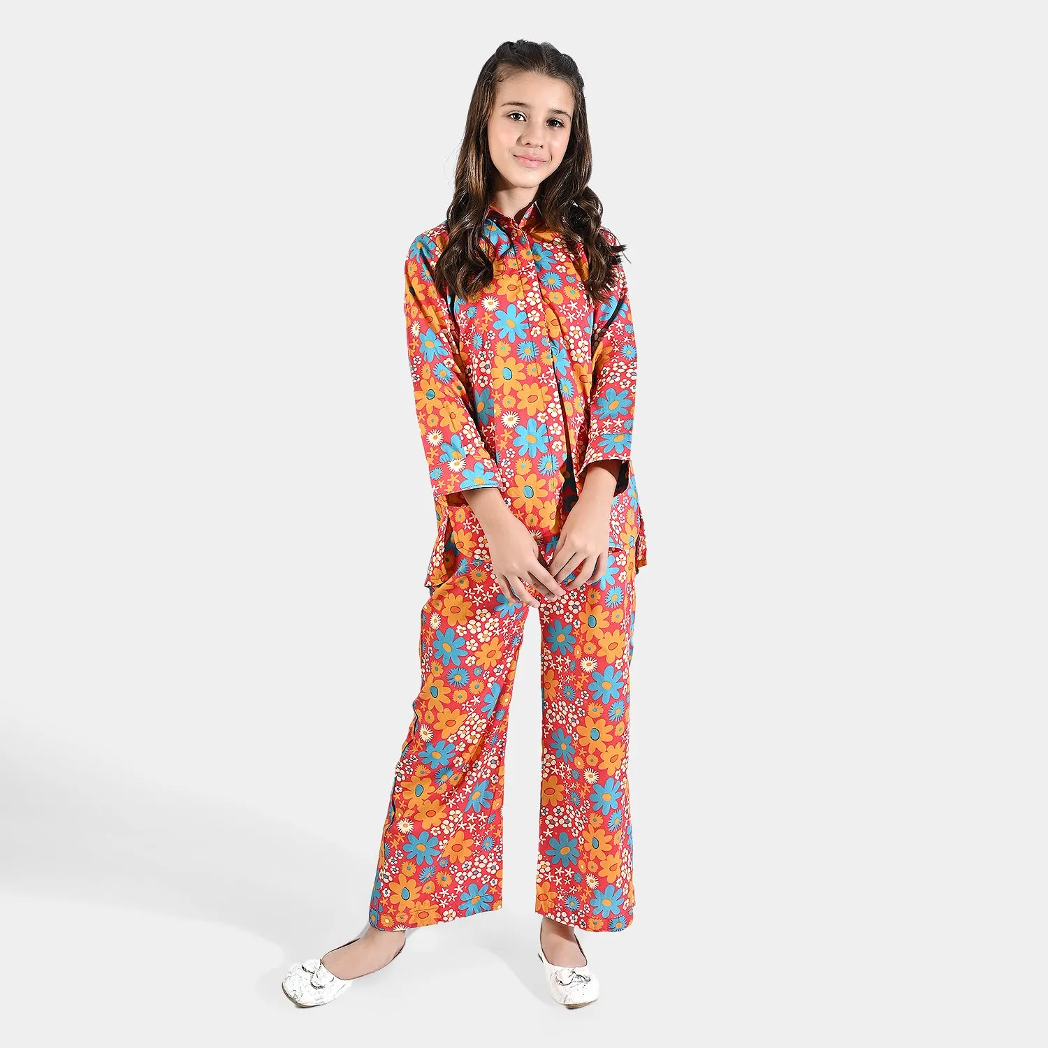 Girls Cotton Poplin Co-ord Set Cadmium-Multi