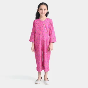 Girls Cotton Poplin Jumpsuit Hearts Prime Rose-Pink