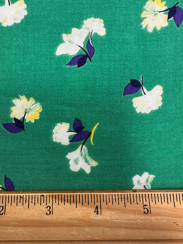 Green Floral Print Rayon Challis Fabric