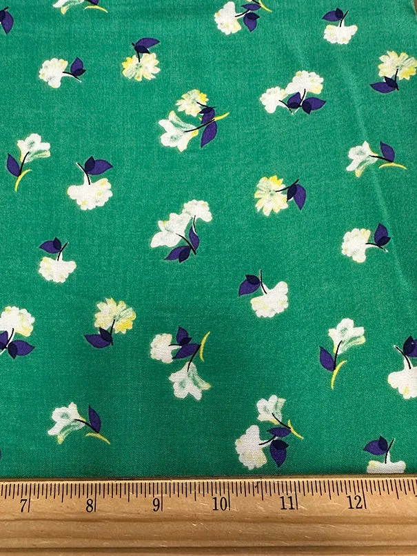 Green Floral Print Rayon Challis Fabric