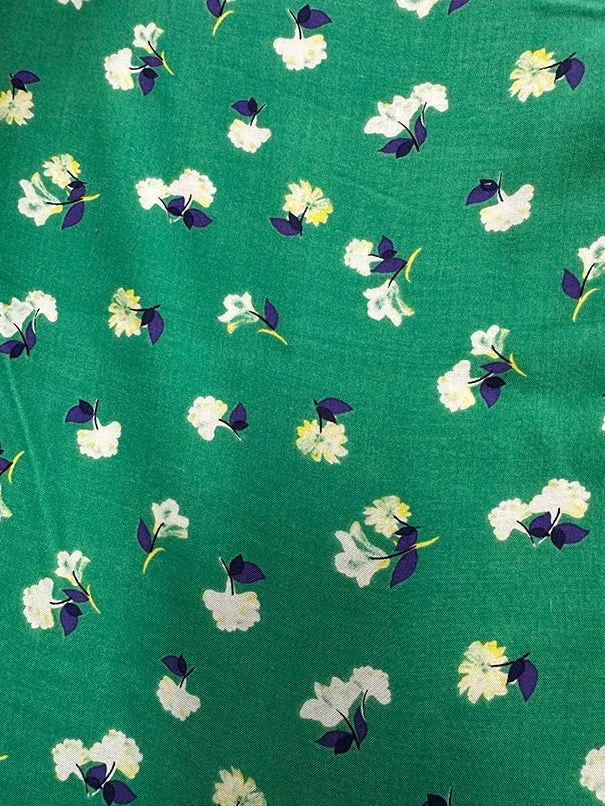 Green Floral Print Rayon Challis Fabric