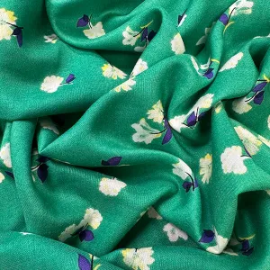 Green Floral Print Rayon Challis Fabric