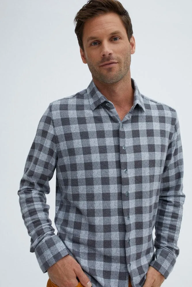 Grey T-Series  Jersey Long Sleeve Fleece Check Shirt