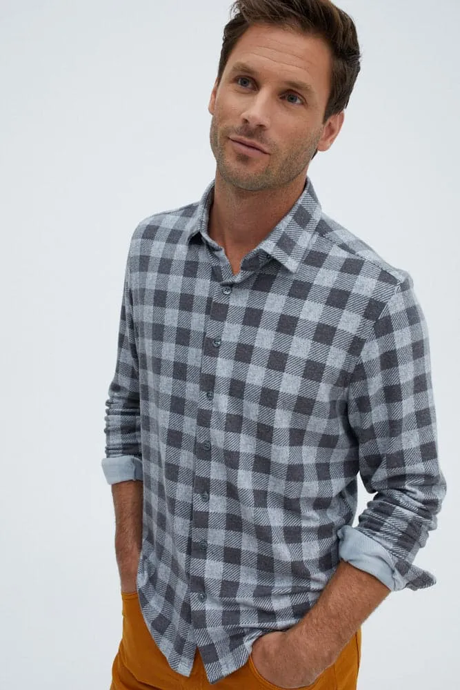 Grey T-Series  Jersey Long Sleeve Fleece Check Shirt