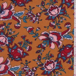 Harvest Multi Stylized Small Floral Double Brushed Jersey Knit Fabric