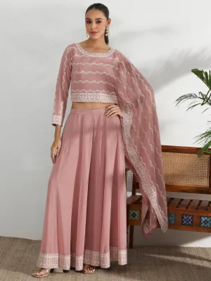 Libas Art Pink Embroidered Georgette Co-Ords