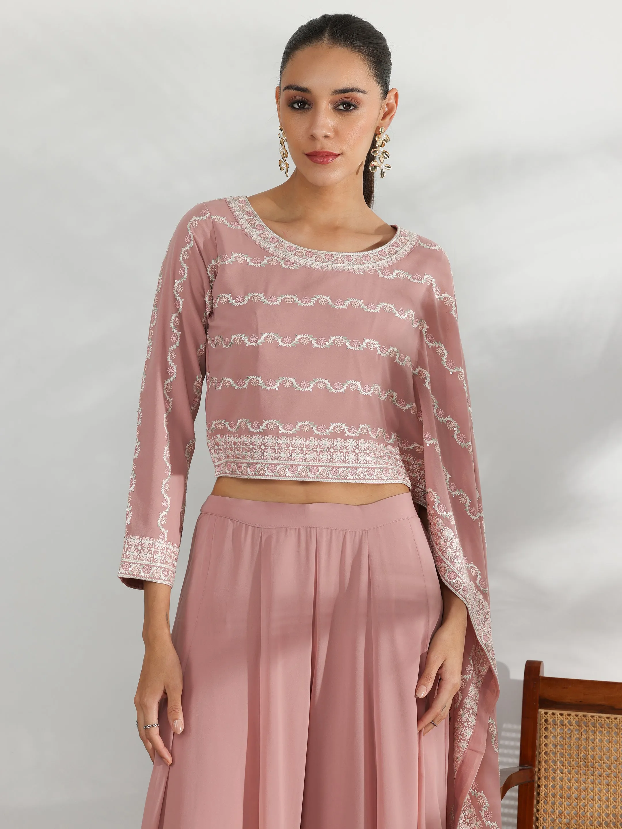 Libas Art Pink Embroidered Georgette Co-Ords