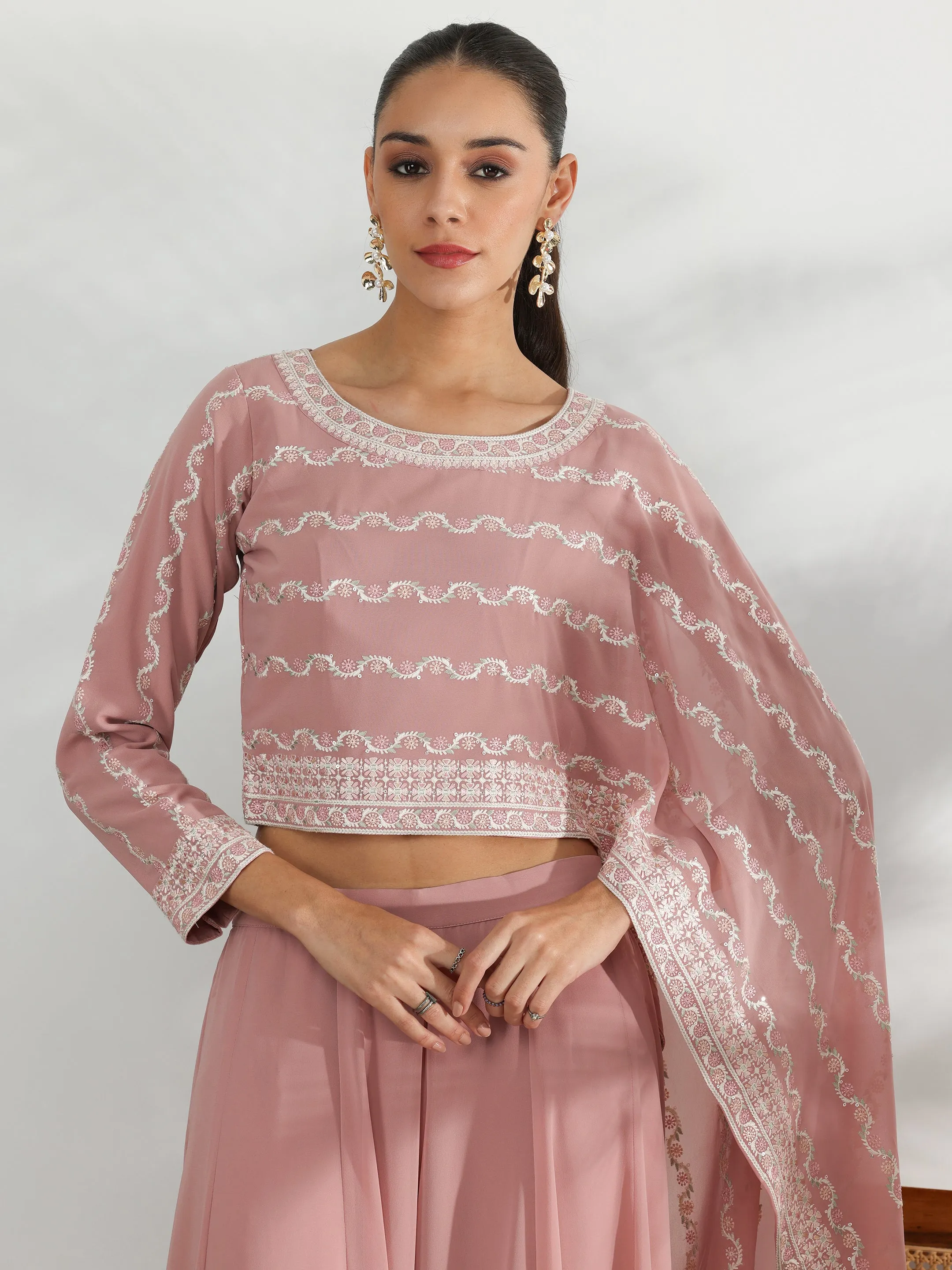 Libas Art Pink Embroidered Georgette Co-Ords