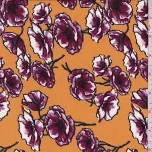 Marigold/Mulberry Floral Double Brushed Jersey Knit Fabric