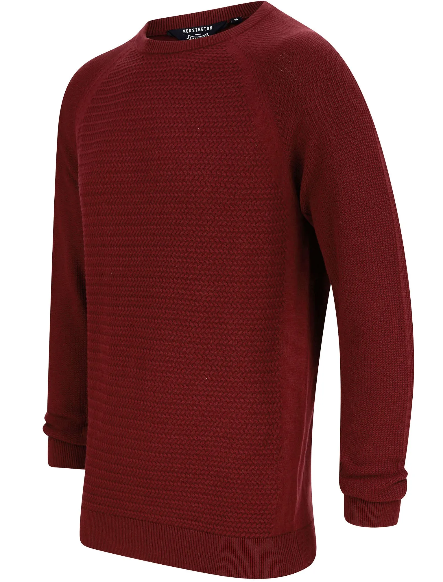 Mullens Crew Neck Textured Knit Cotton Jumper In Claret - Kensington Eastside