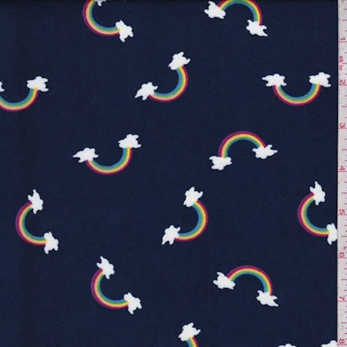 Navy Rainbow Double Brushed Jersey Knit Fabric