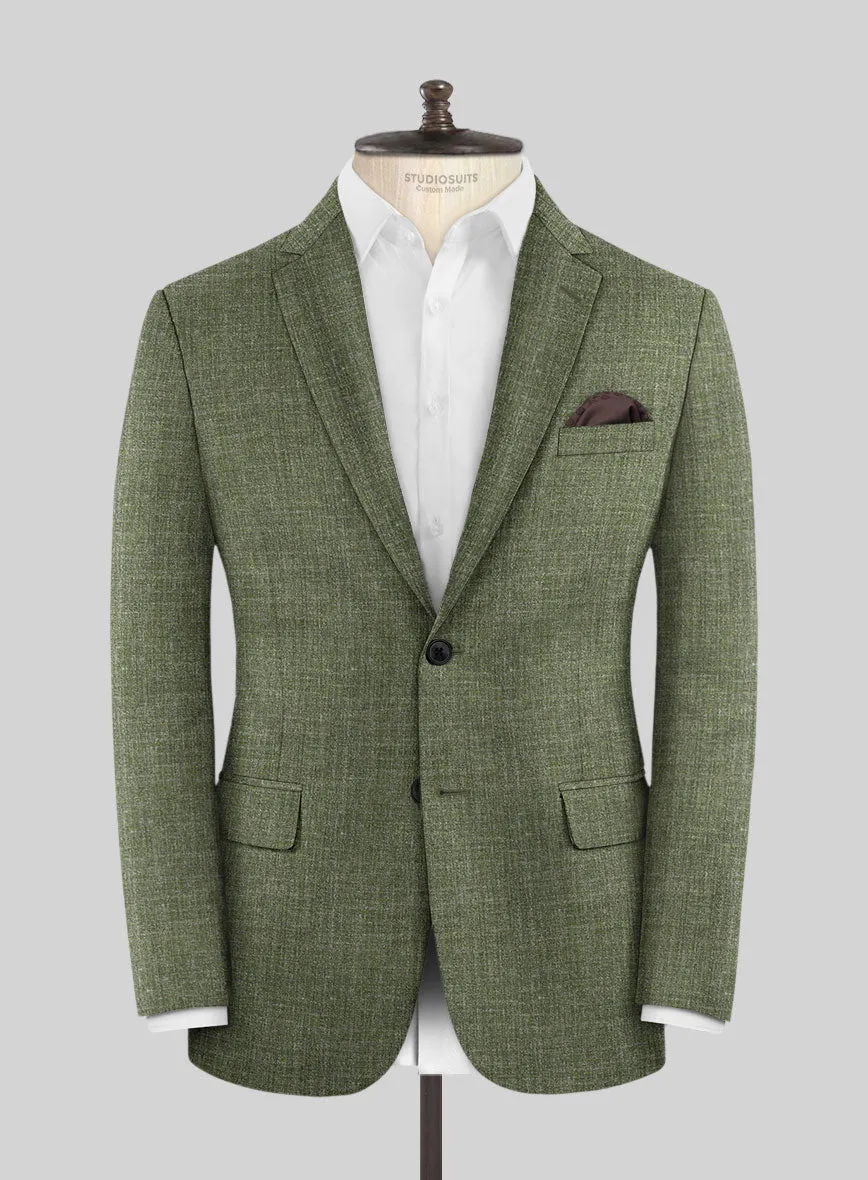 Noble Dew Green Wool Silk Linen Suit