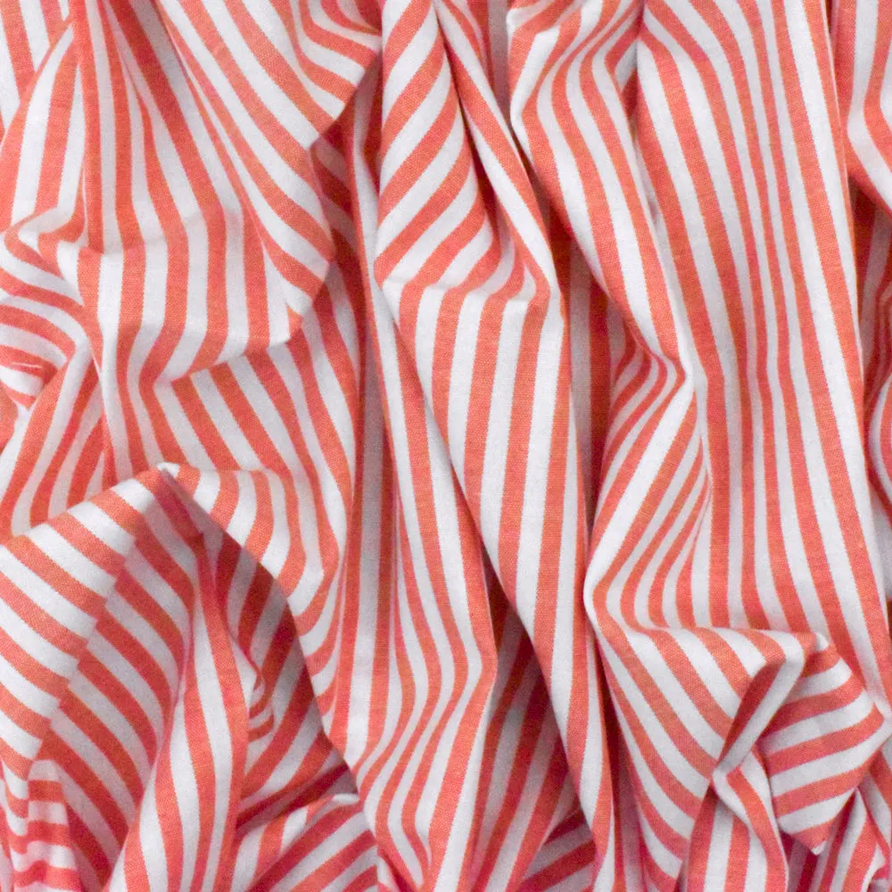 Orange-White Stripe Stretch Cotton Broadcloth Woven Fabric