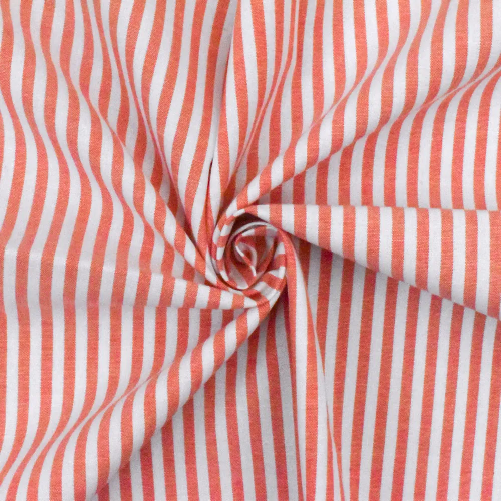 Orange-White Stripe Stretch Cotton Broadcloth Woven Fabric