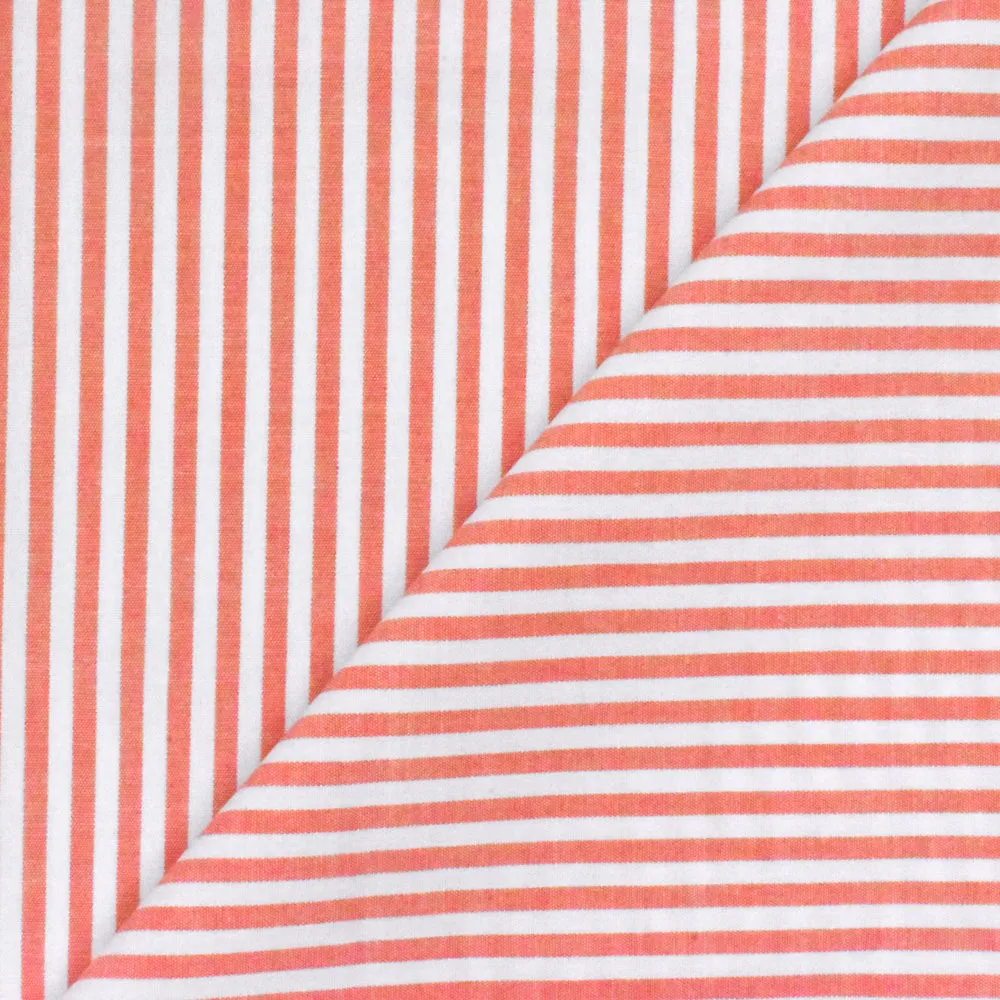 Orange-White Stripe Stretch Cotton Broadcloth Woven Fabric