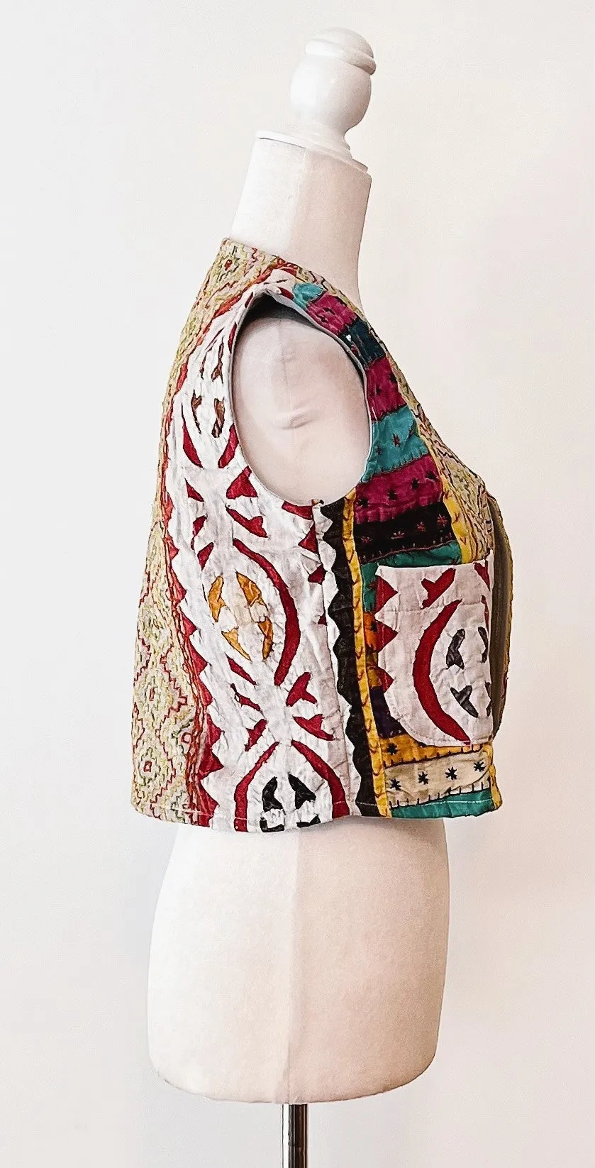 Patchwork Short Kantha Vest (Dark colors)