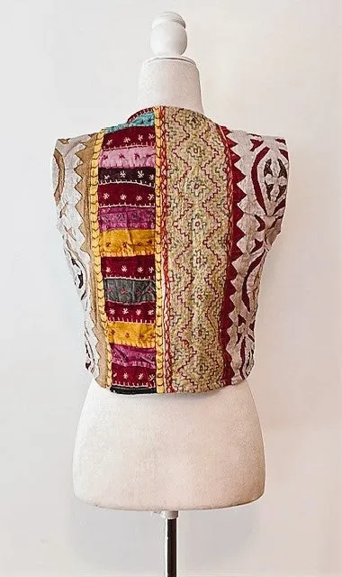 Patchwork Short Kantha Vest (Dark colors)