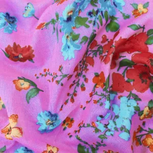 Purple-Green-Multi Floral Printed Cotton Voile Woven Fabric