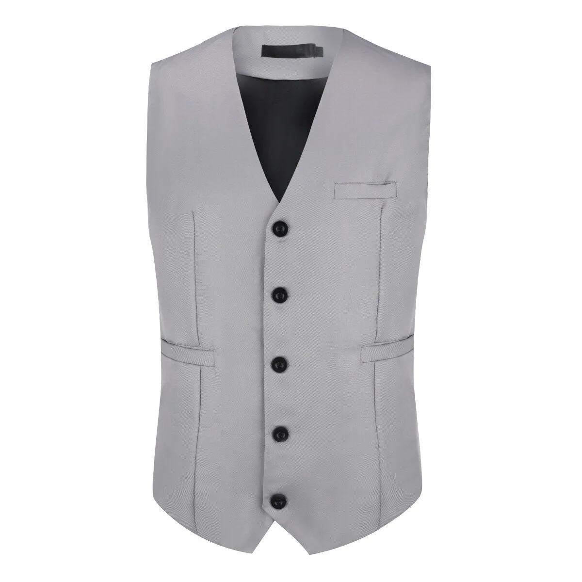 Slim Fit Solid Color Grey Fashion Vest