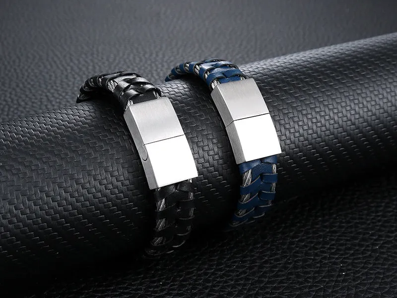 Stylish Titanium Steel and Leather Rope Bracelet for Men - Retro Personalized Jewelry