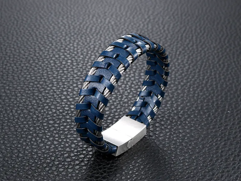 Stylish Titanium Steel and Leather Rope Bracelet for Men - Retro Personalized Jewelry