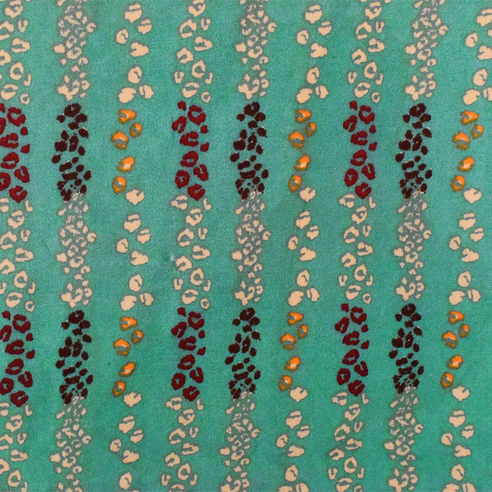 Teal-Brown-Multi Mini Cheetah Stripe Printed Rayon Challis Woven Fabric